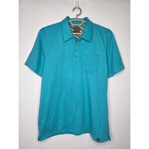 Prana Marco Polo tidal teal heather cotton blend short sleeve polo shirt - large